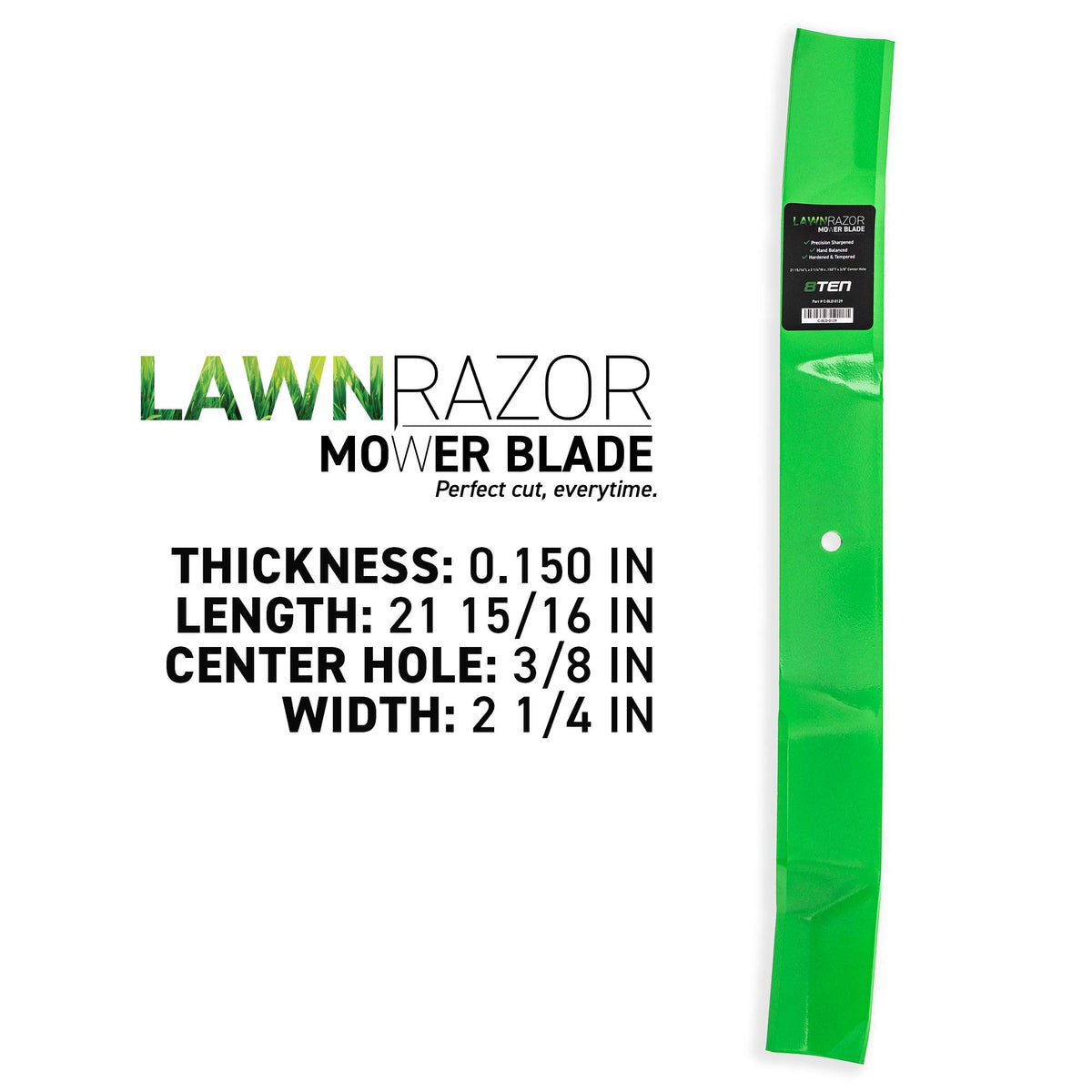 8TEN LawnRAZOR blade close-up edge enables precise, clean cuts for even lawn finish.