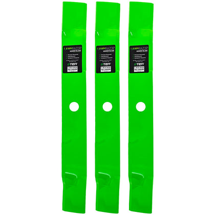 8TEN LawnRAZOR blade closeup for John Deere 60-inch deck shows a sharp mulching edge