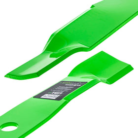Installation step shows easy mounting of 8TEN LawnRAZOR blade on a John Deere Z930M deck