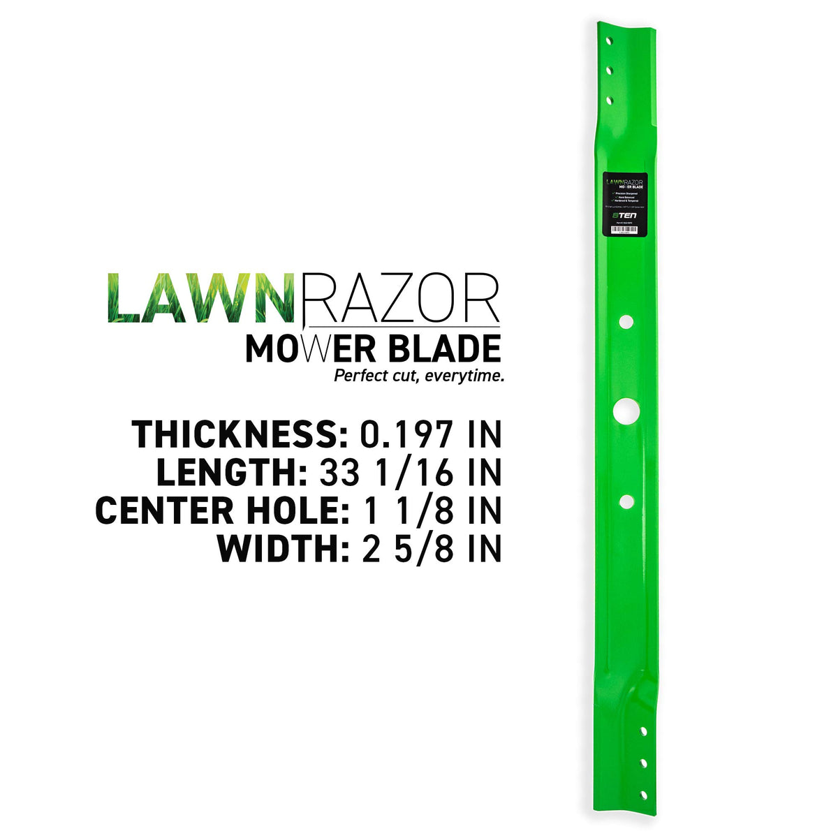 8TEN LawnRAZOR blade OEM-compat with 1-6982 and 1-9523 for easy swaps.