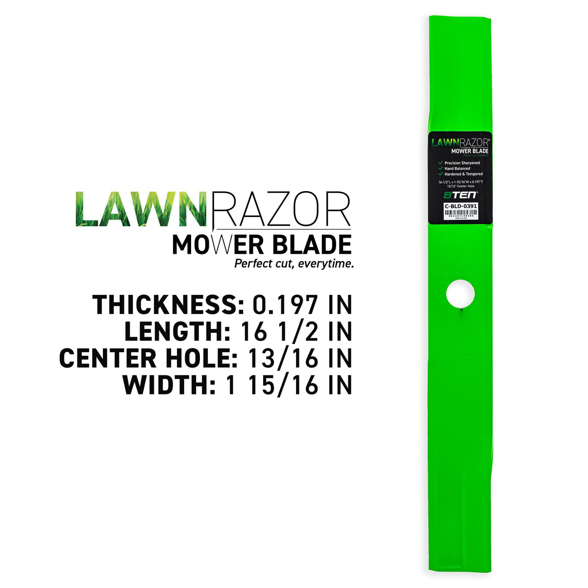 8TEN LawnRAZOR blade compatible with OEM parts, ensuring easy replacement.