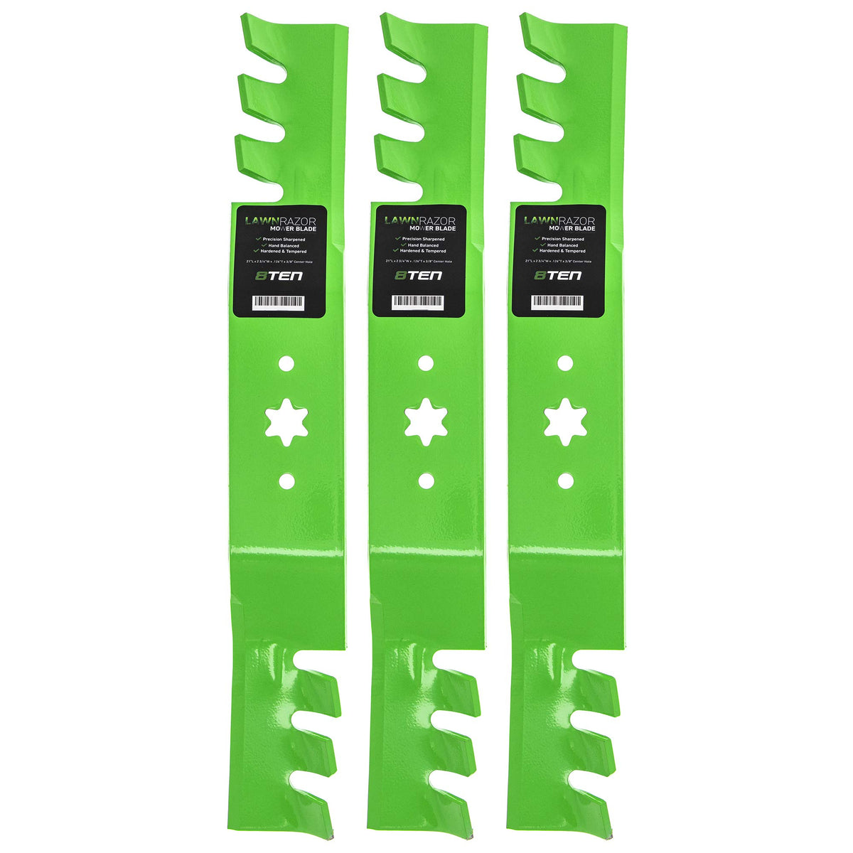 8TEN LawnRAZOR blade set for 50-inch deck with toothed edge.