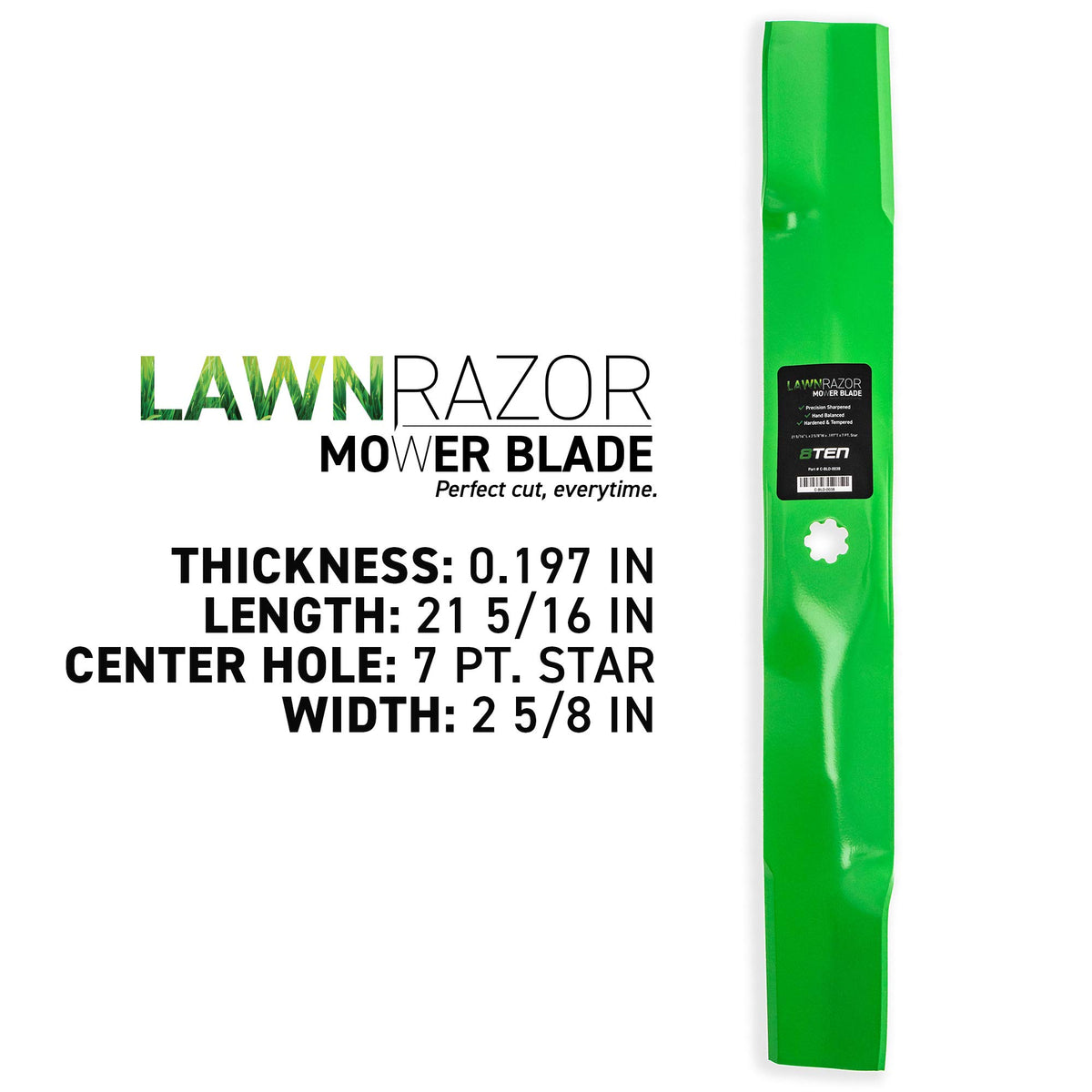 8TEN LawnRAZOR blade set closeup high lift edge with durable steel for precise cuts