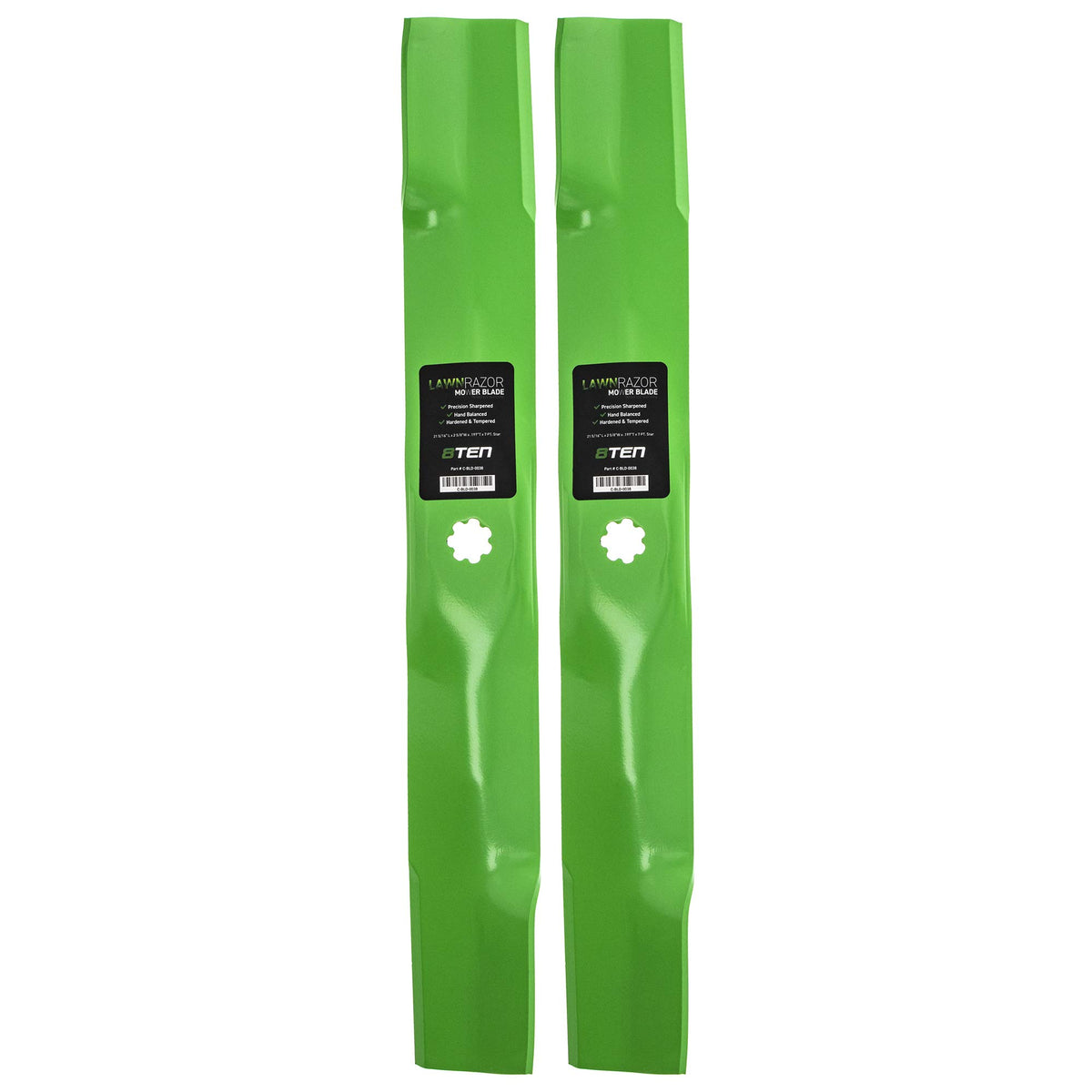 8TEN LawnRAZOR blade set packaging view for quick John Deere 42-inch deck upgrade