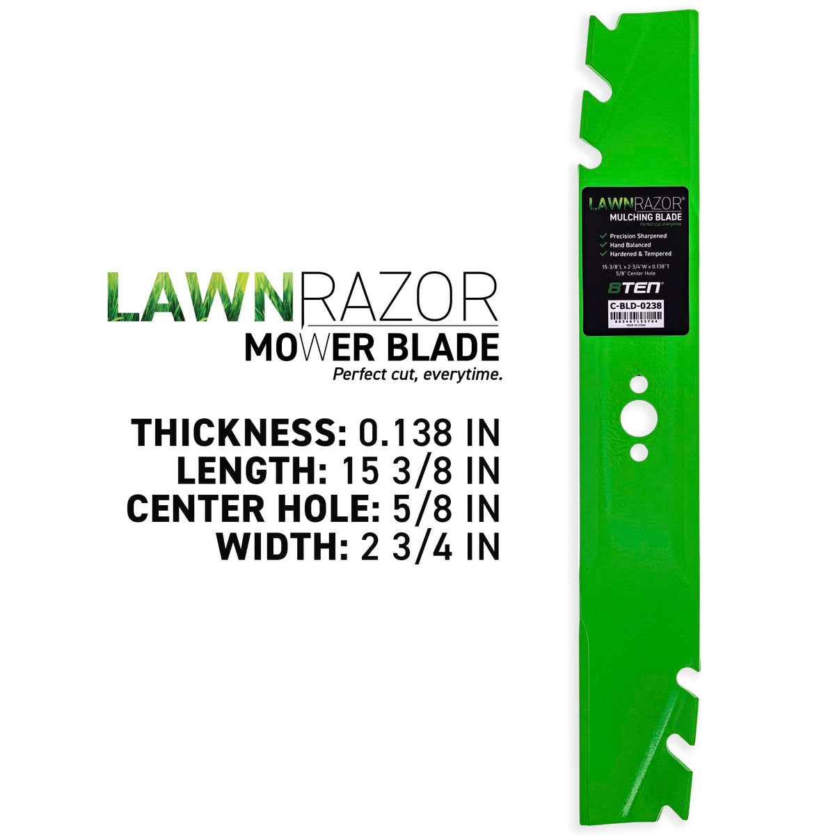 Close-up of 8TEN LawnRAZOR toothed blade edge for durable performance