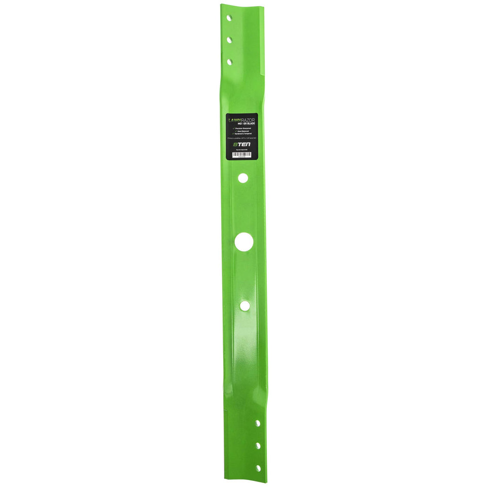 8TEN LawnRAZOR blade side view highlighting deck compatibility for 28-inch riders