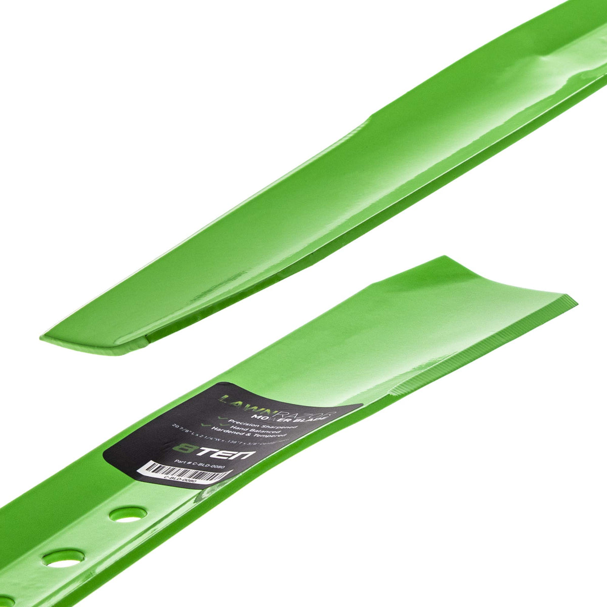 Compatibility image showing 8TEN LawnRAZOR with Exmark and Toro OEM numbers