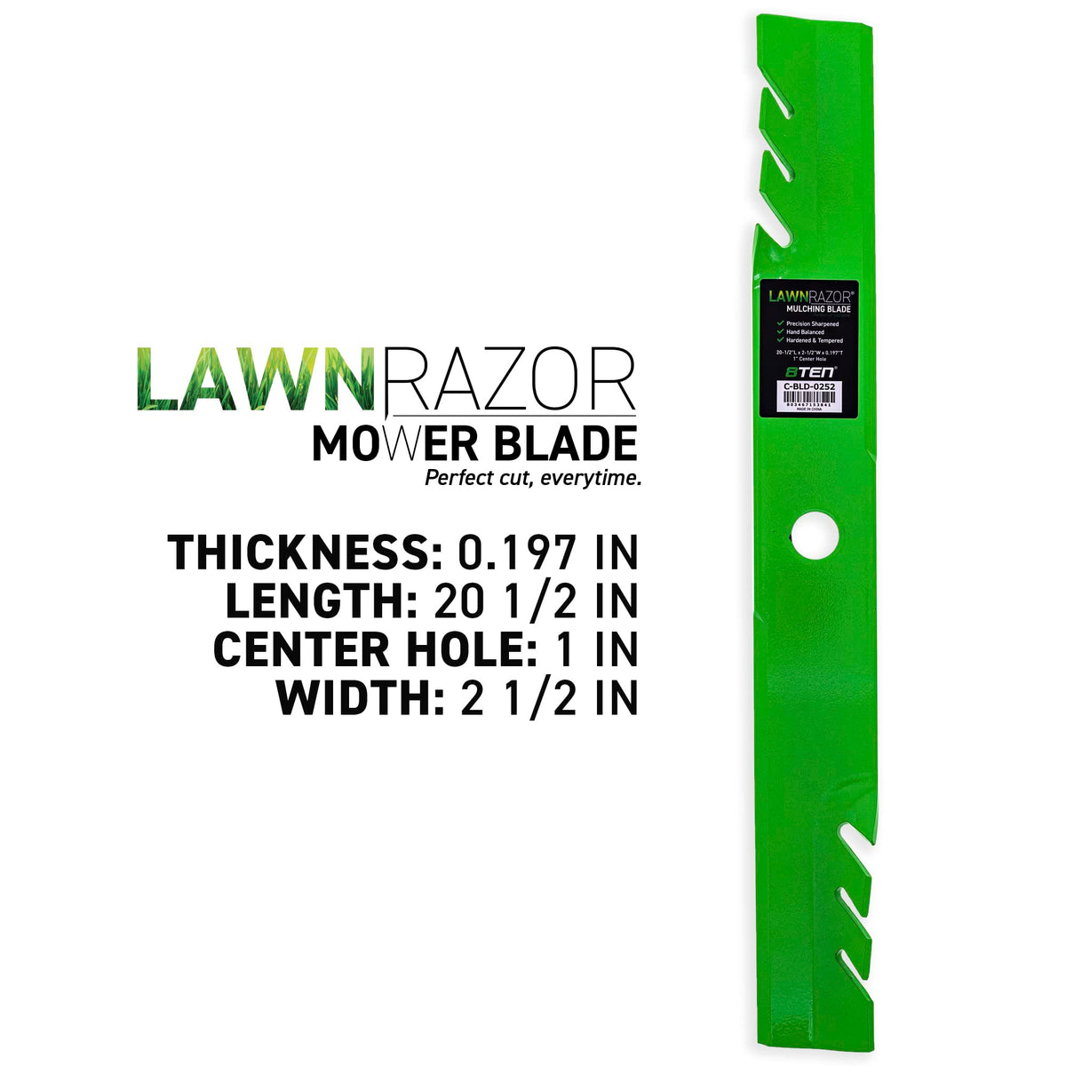 8TEN LawnRAZOR blade beside OEM numbers confirms Exmark compatibility