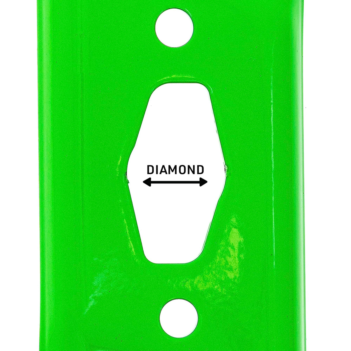 Closeup of 8TEN LawnRAZOR diamond hole pattern on blade