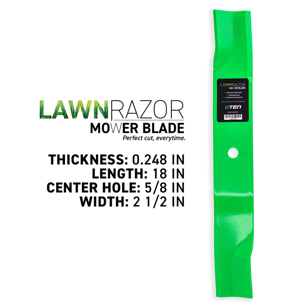8TEN LawnRAZOR high-lift blade closeup for improved lifting performance