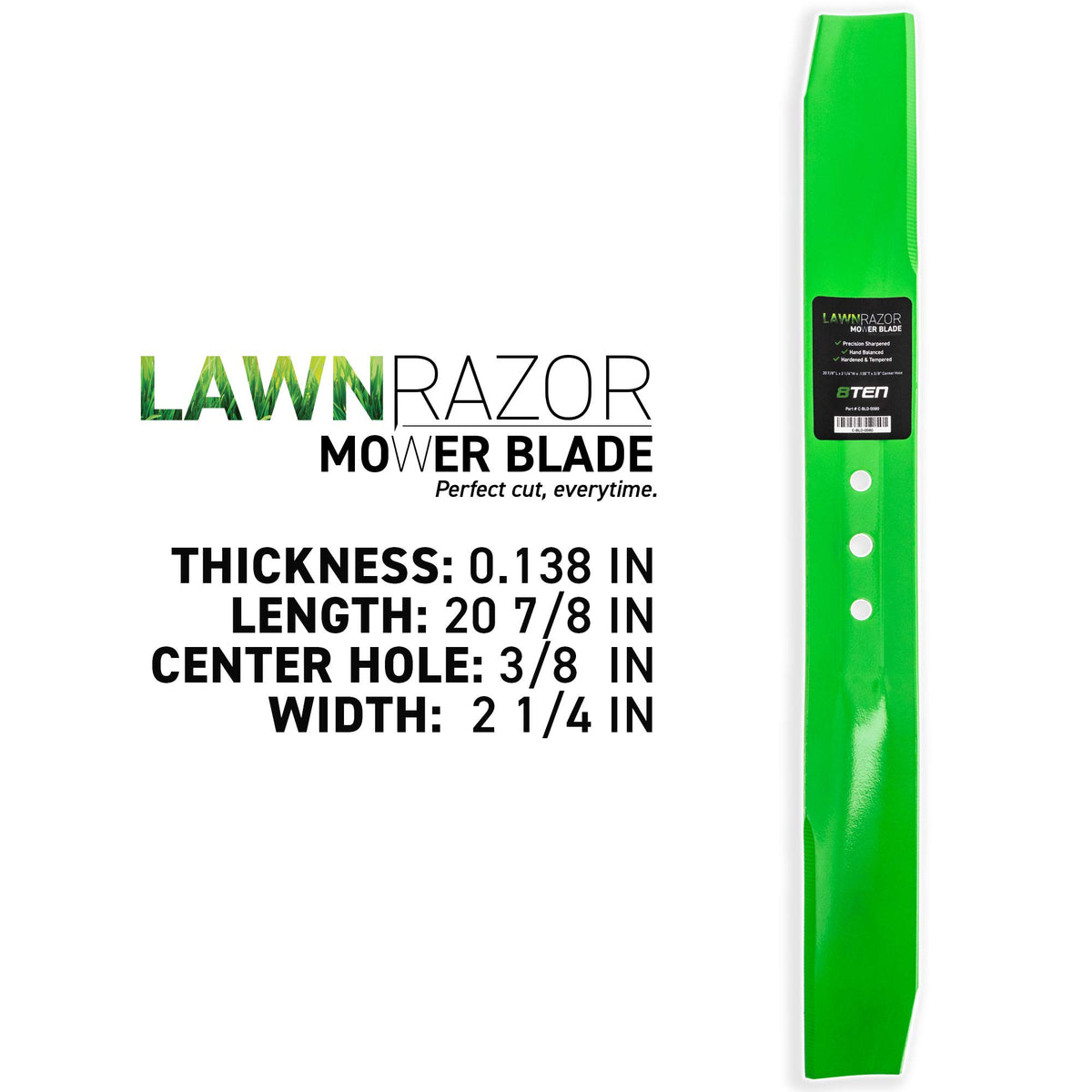 8TEN LawnRAZOR high lift edge optimized for bagging and lifting grass