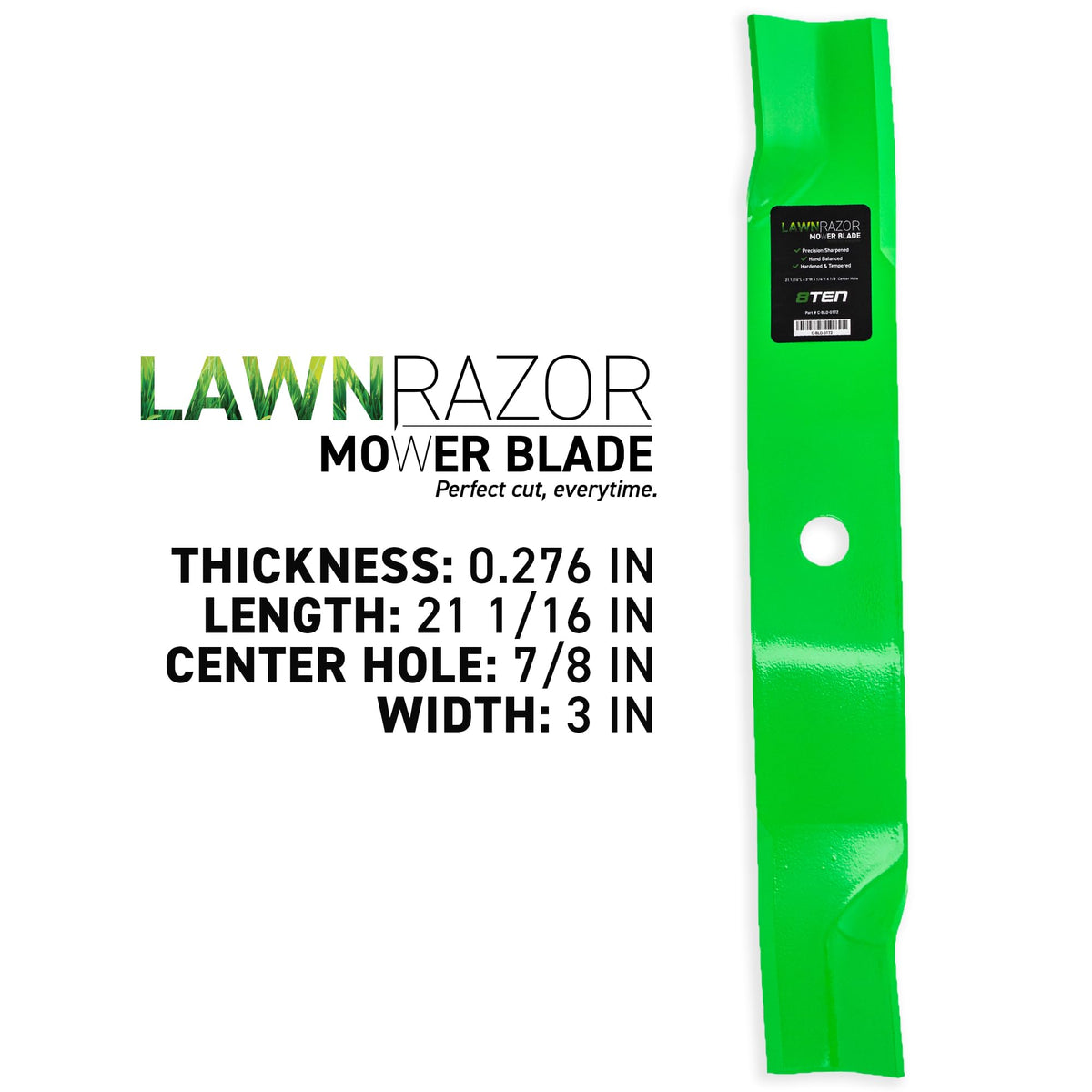 8TEN LawnRAZOR blades match Deere OEM parts TCU15881 M128485 M131958