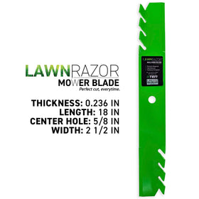 8TEN LawnRAZOR toothed mulching blade highlighting serrated edge for efficient clippings.