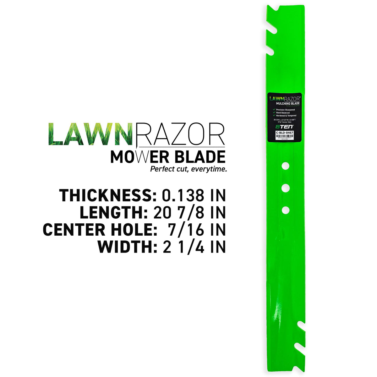 8TEN LawnRAZOR blade for Toro 21in, back view with center hole alignment.