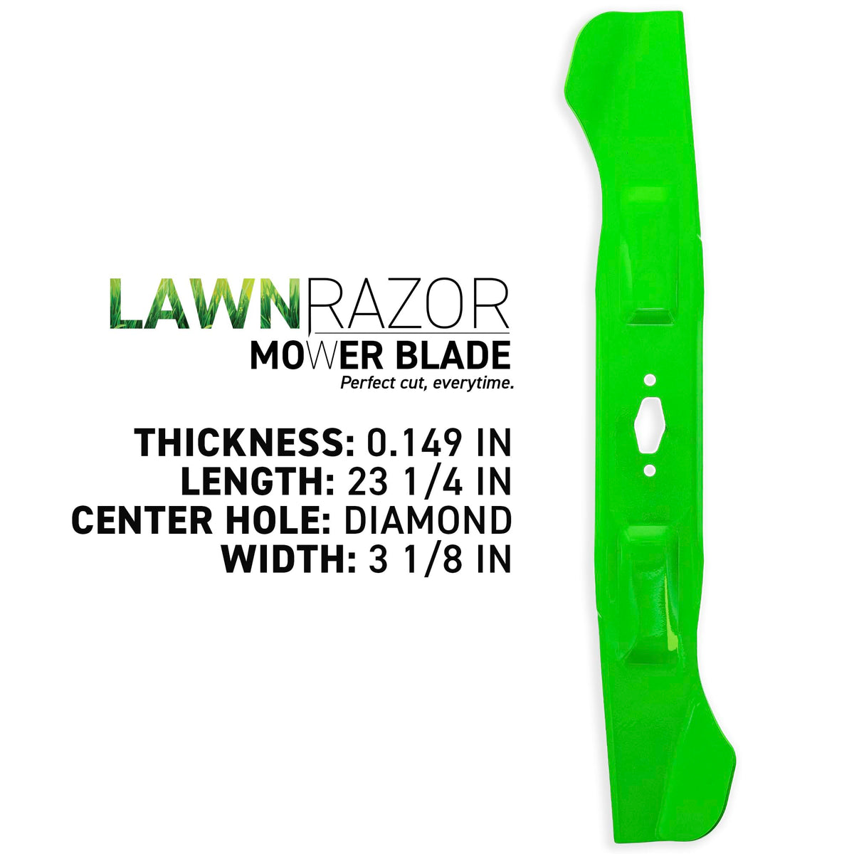8TEN LawnRAZOR ultra-high-lift blade ready to lift grass for cleaner mowing.