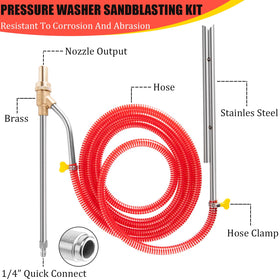9thshop sandblaster attached to pressure wand during water-assisted cleaning for fast rust removal prep.