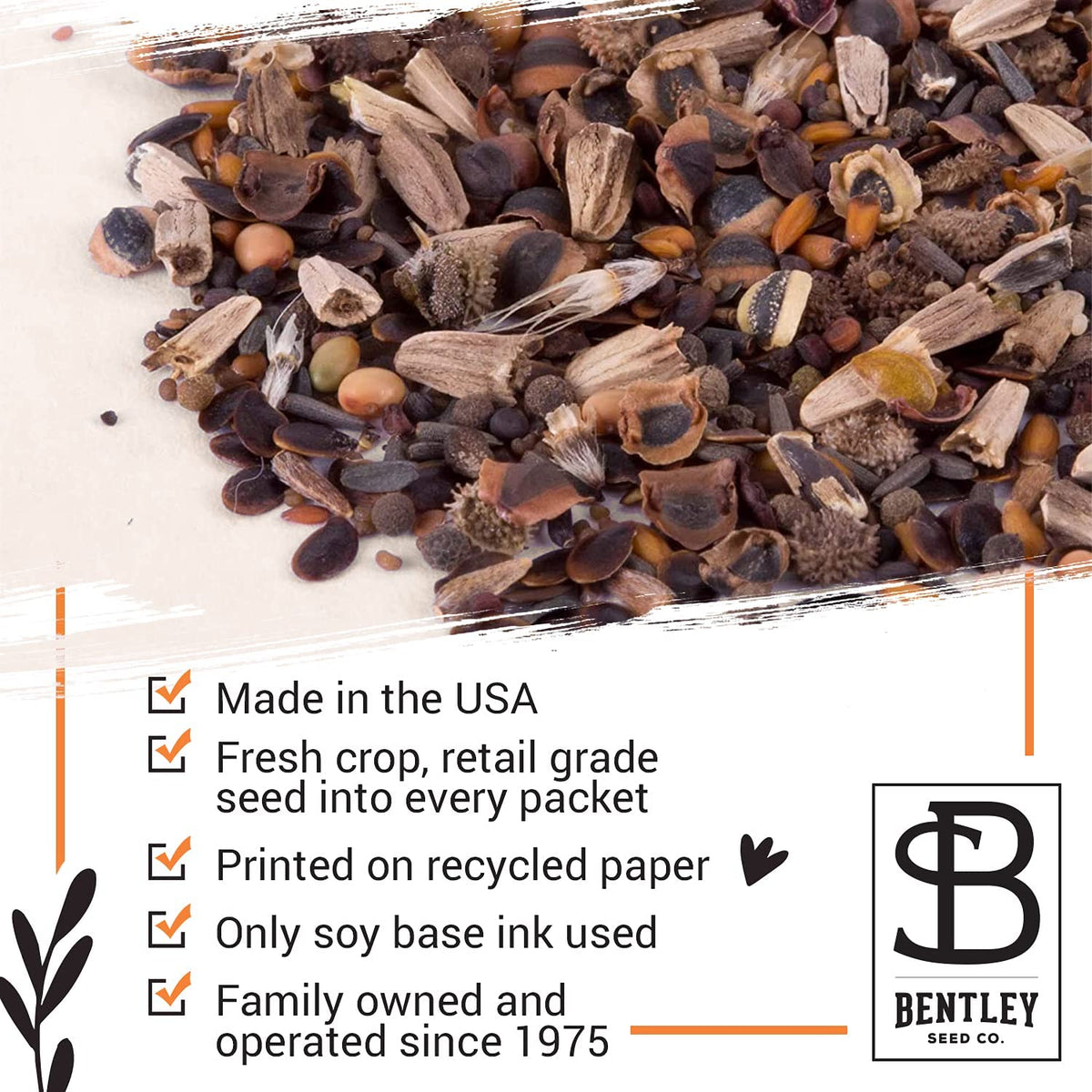 Close view of 140-150 wildflower seeds per packet from Bentley Seed Co