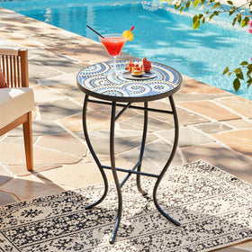 Ultym outdoor side table with mosaic-top adds vibrant color to your patio.