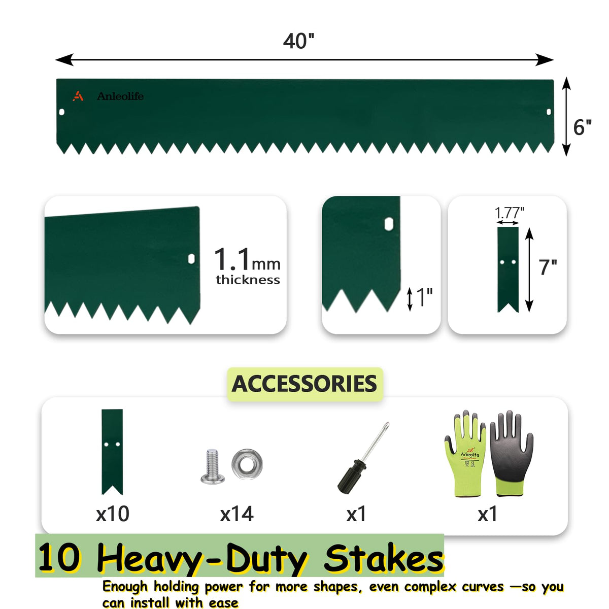 A ANLEOLIFE stakes included image demonstrates secure border installation.