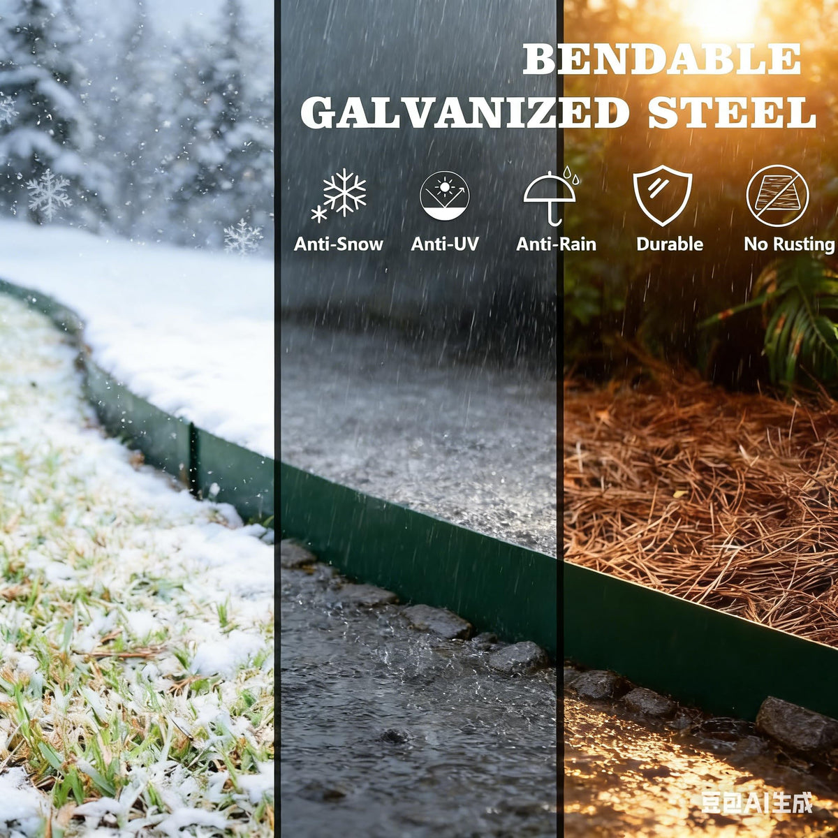 A ANLEOLIFE edging close-up shows 1.1mm thickness for durable edge definition.