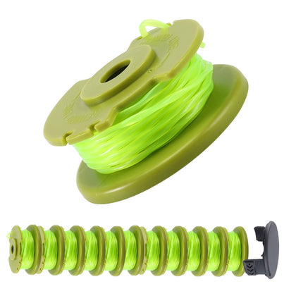 A ANLEOLIFE .080in twisted line spool next to Ryobi compatibility label for easy replacement