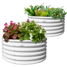 A ANLEOLIFE 2-pack galvanized raised bed panels in antique white for outdoor gardening.