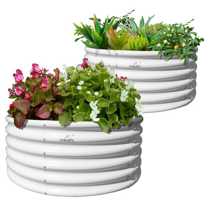A ANLEOLIFE 2-pack galvanized raised bed panels in antique white for outdoor gardening.