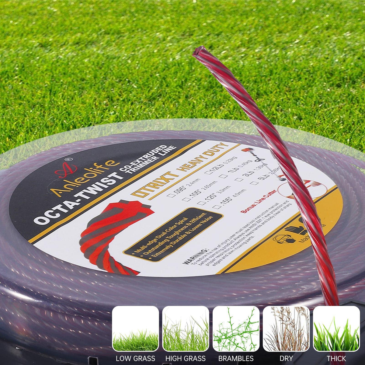 A ANLEOLIFE co-extruded multi-edge spiral cuts through tough vegetation