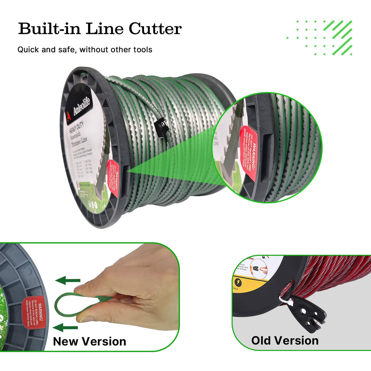 A Anleolife dual-core serrated line ready to slice through thick grass.