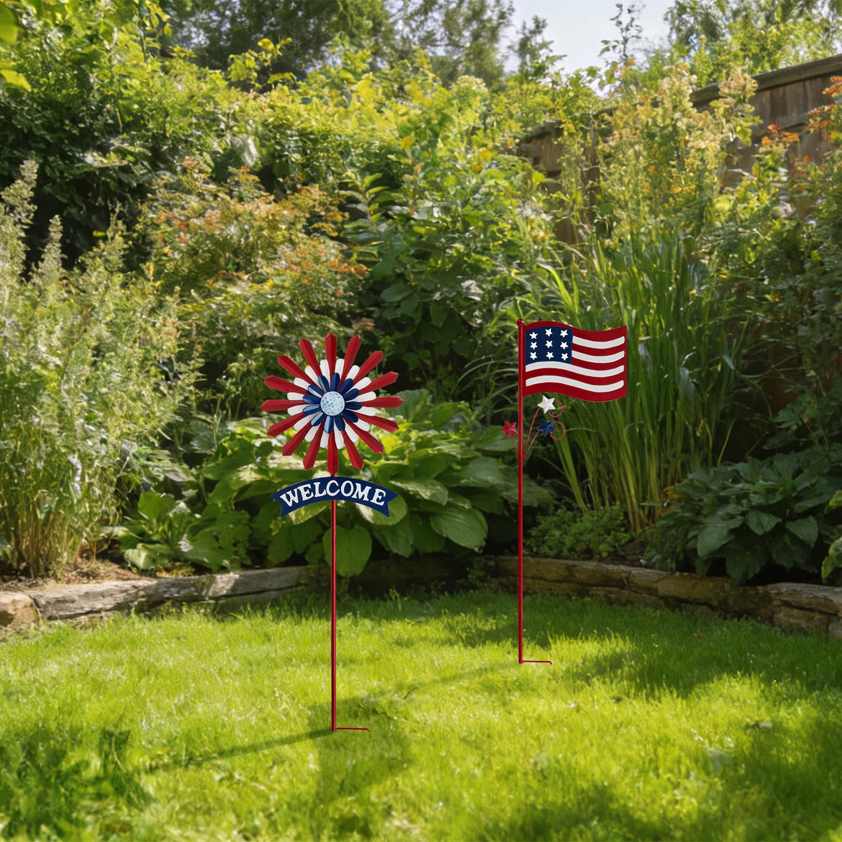 A ANLEOLIFE patriotic garden ornament complements courtyards, raised beds, and landscapes.