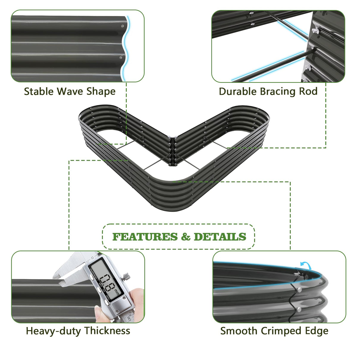 A ANLEOLIFE Heart-Shaped Garden Bed assembly image, tool-free setup with safe edges.