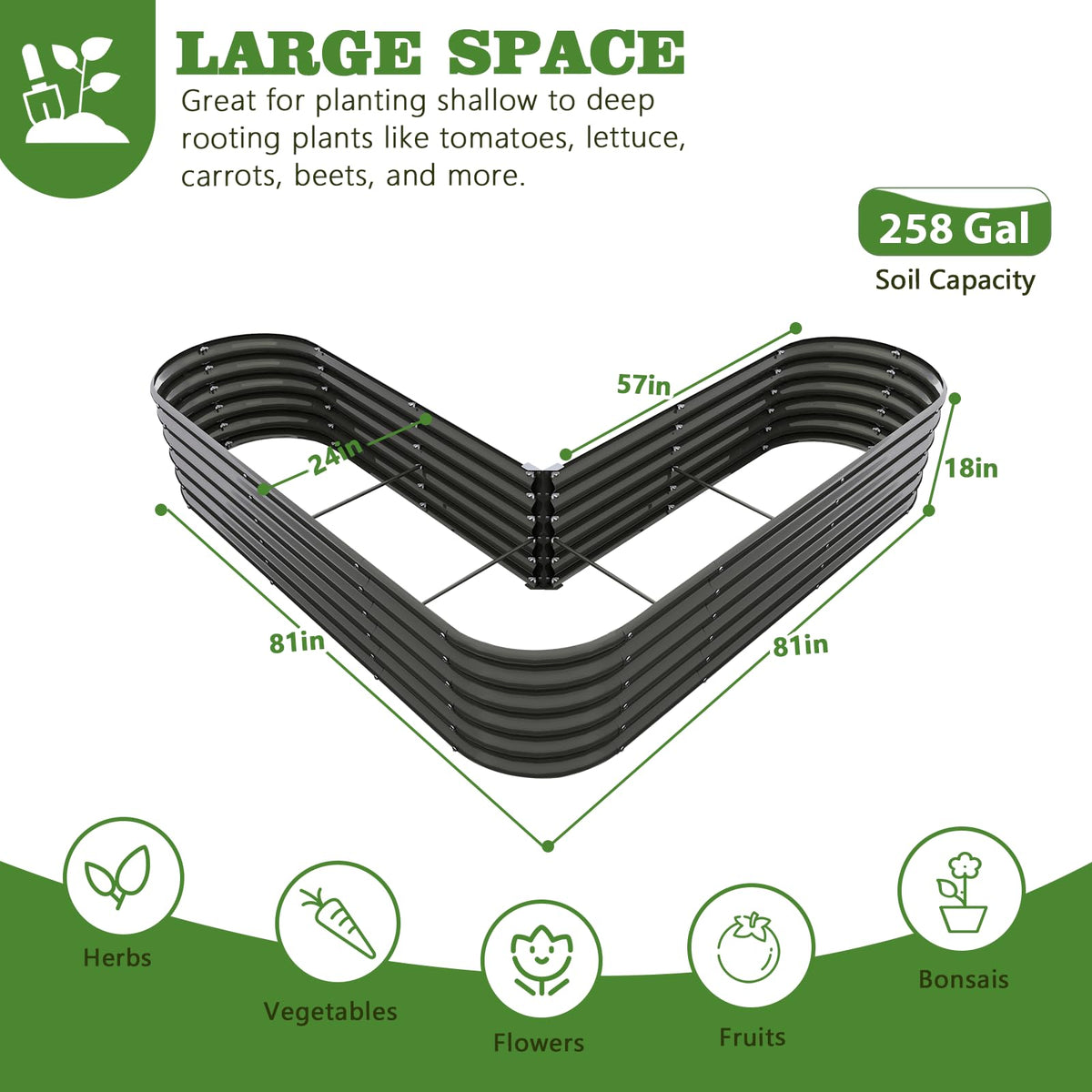 A ANLEOLIFE Heart-Shaped Garden Bed side view, 18-inch height for versatile planting.