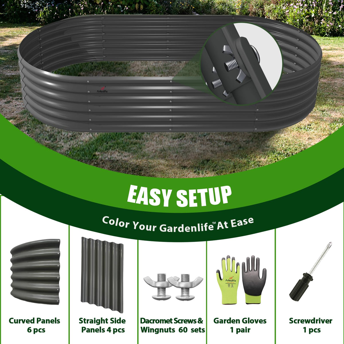 A ANLEOLIFE outdoor garden setup shows versatile oval bed in patio.
