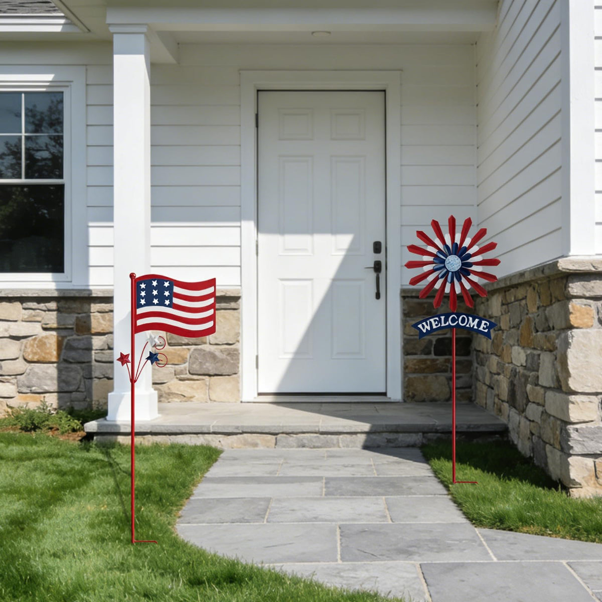 A ANLEOLIFE patio lawn decor setup highlights easy placement near walkways and entrances.