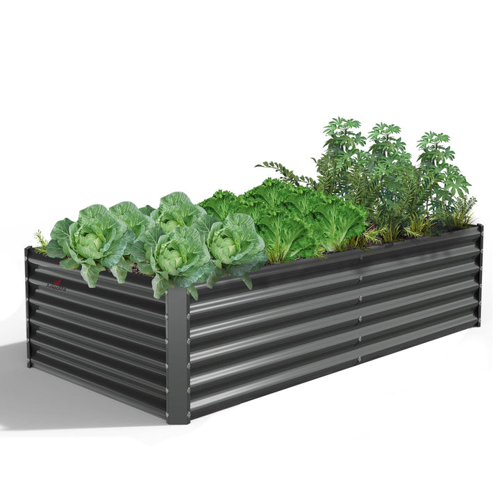 A ANLEOLIFE raised garden bed front view in quartz grey for outdoor gardening