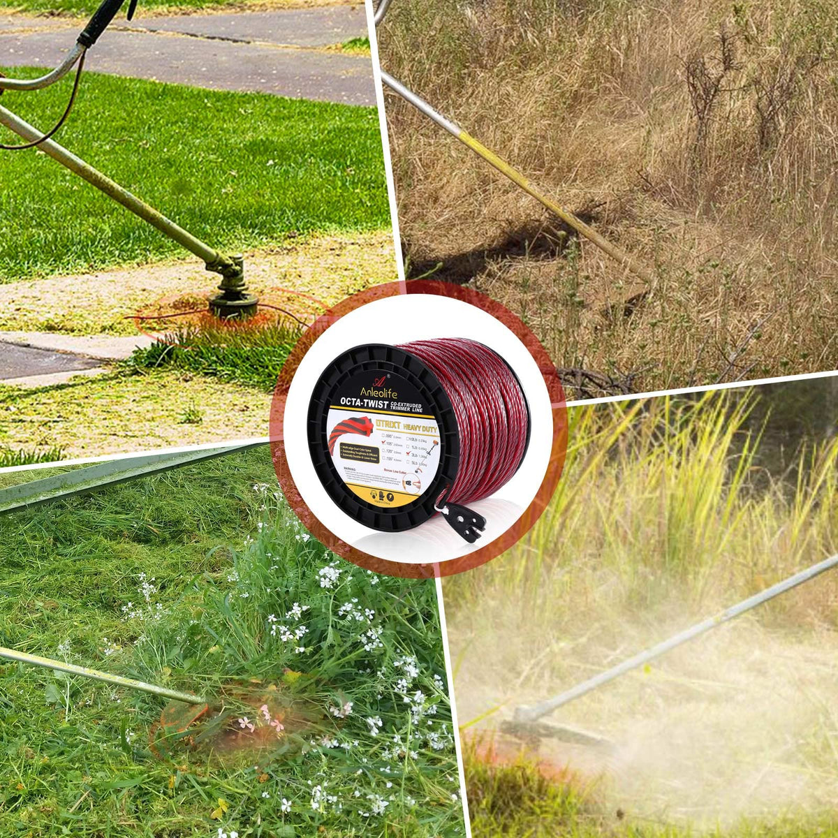 A ANLEOLIFE red trimmer line donut for easy visibility in grass