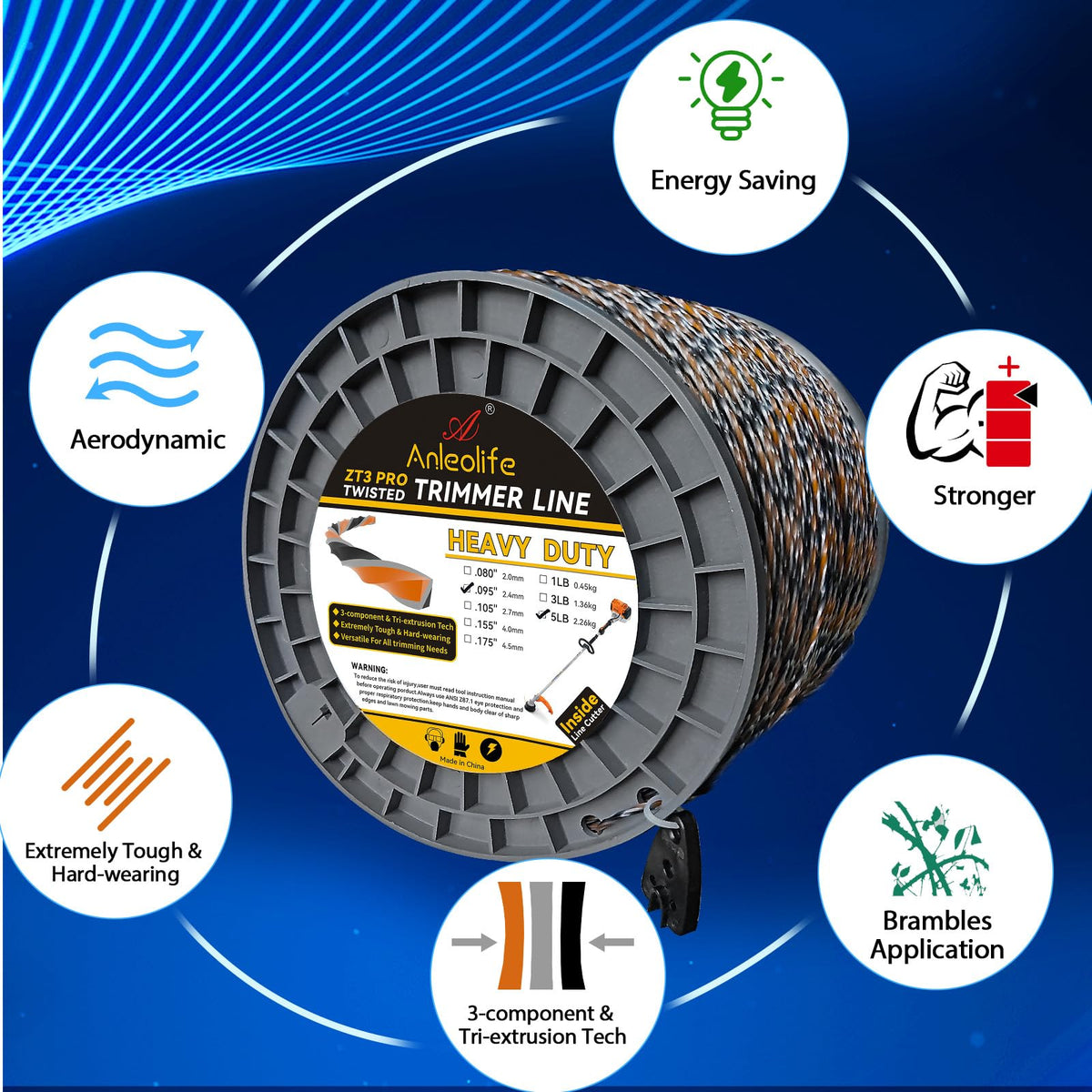 A ANLEOLIFE replacement line compatible with major brands and heads