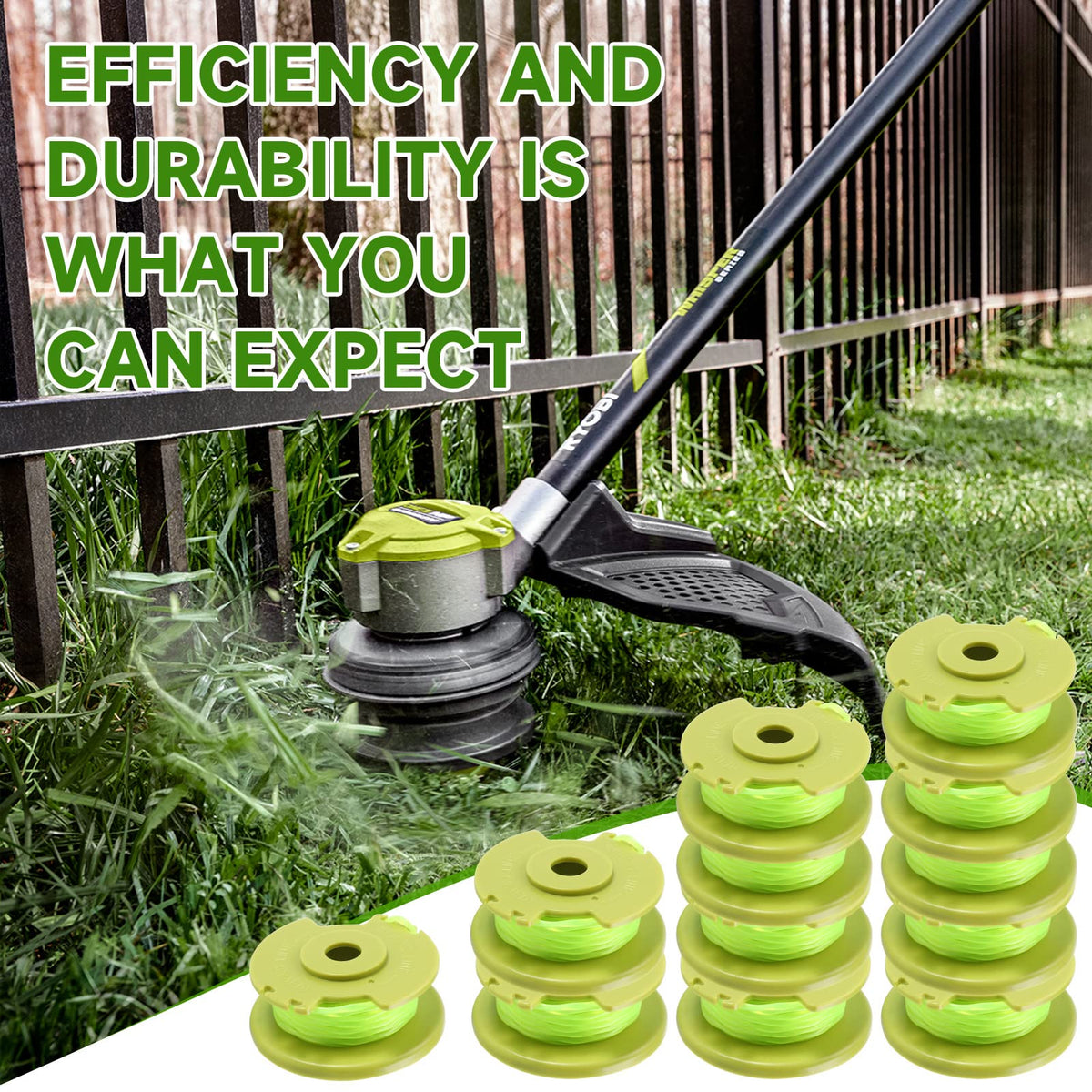 Ryobi trimmer with A ANLEOLIFE spool demonstrating seamless compatibility