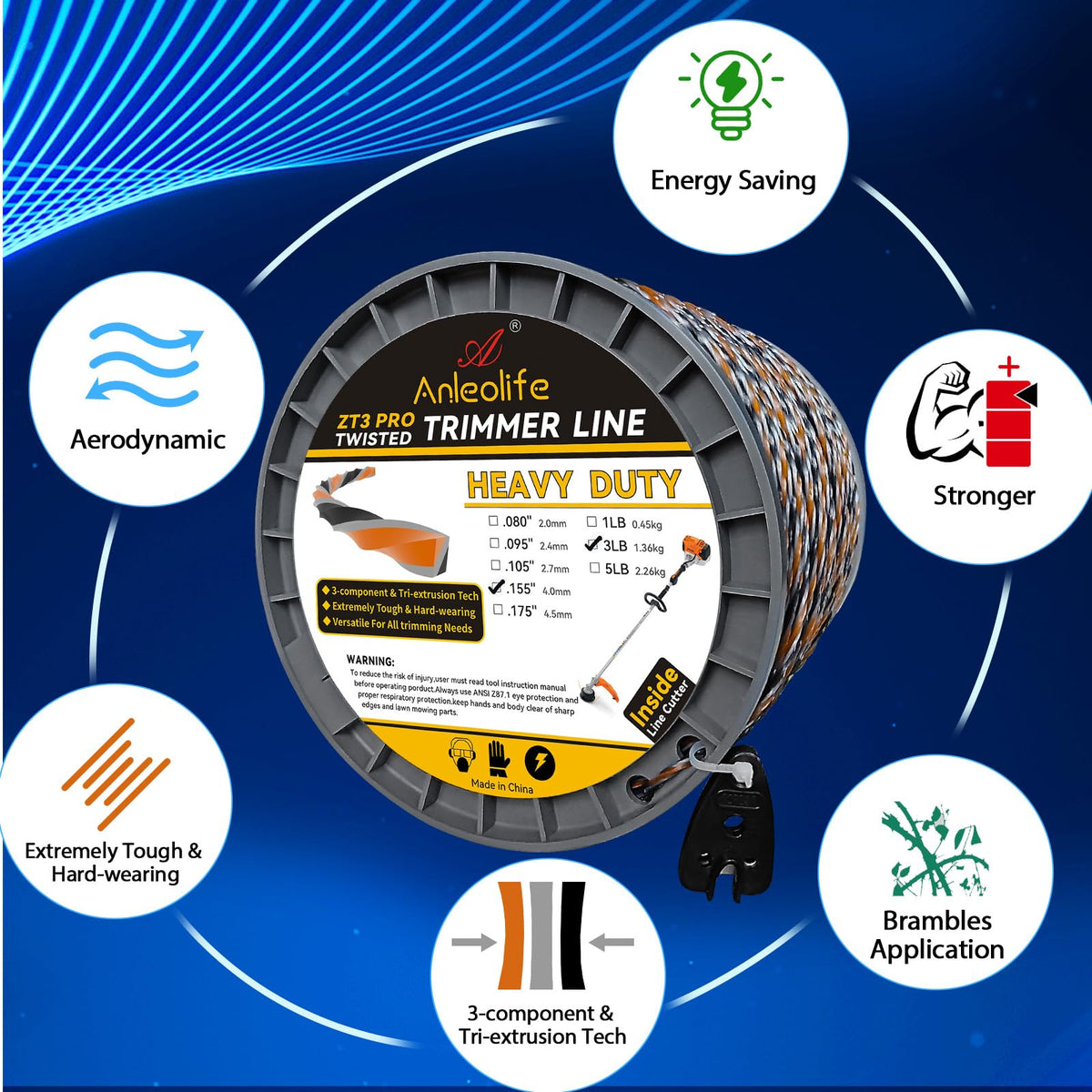 A ANLEOLIFE ZT3 Pro replacement line fits gas and electric trimmers