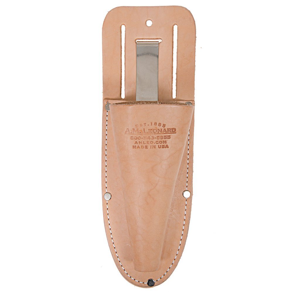 A.M. Leonard dual soil knife sheath main view showing secure blade storage outdoors