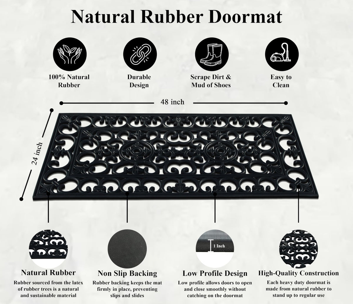 A1 Home Collections all-weather rubber mat resists UV, heat, and cold