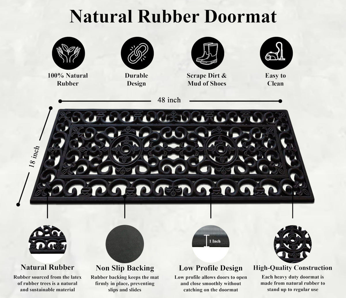 A1 Home Collections easy-clean rubber mat cleans with a garden hose.