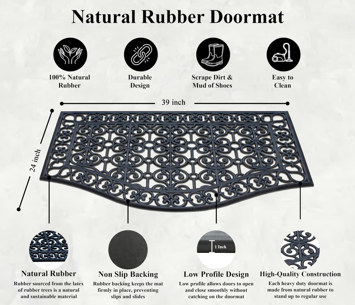 A1 Home Collections easy-clean rubber mat cleans with a hose