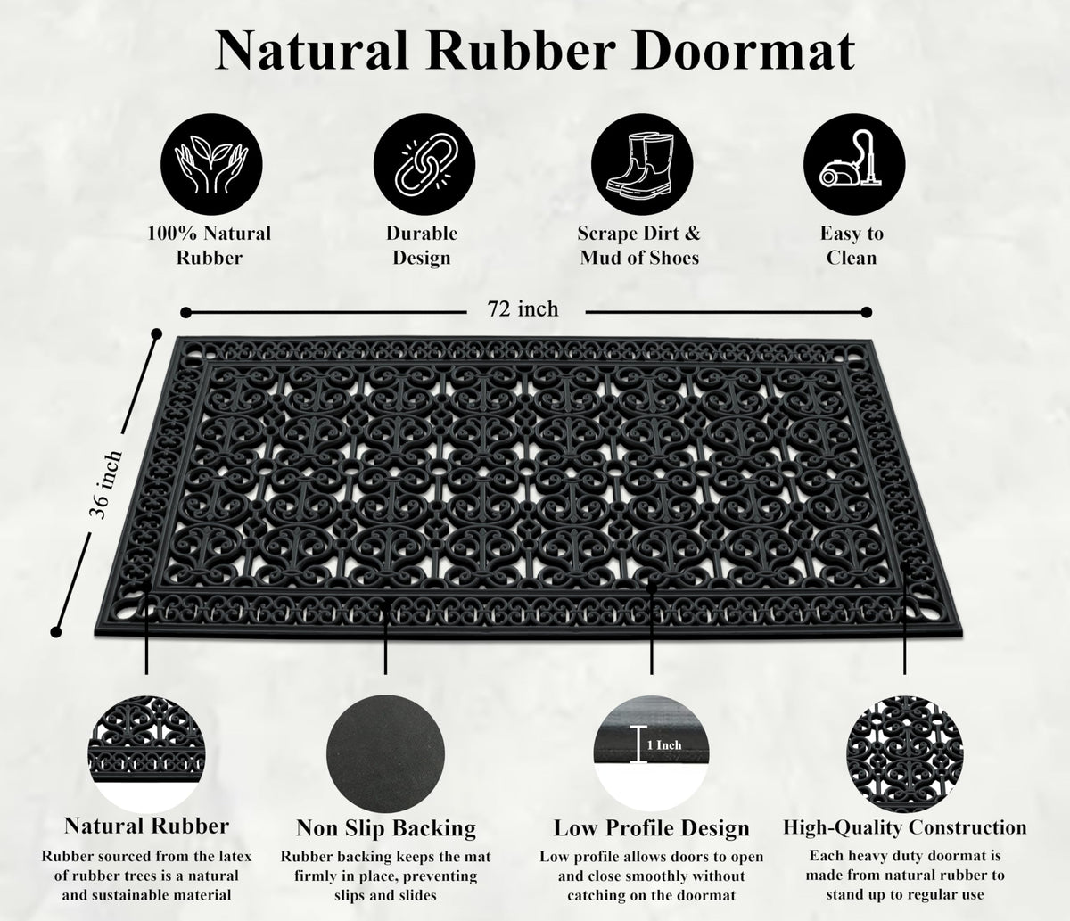 A1 Home Collections 100% natural rubber doormat resists wear.