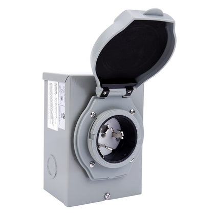 AA Ignition 50A generator inlet box mounted outdoors for reliable power connections.
