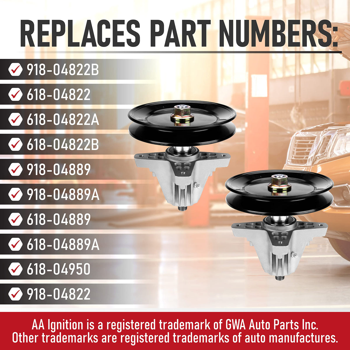 AA Ignition spindle with pulley for Troy-Bilt 42-inch deck, reliable performance