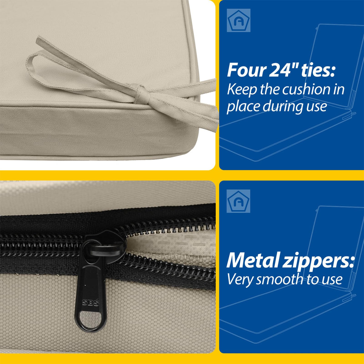 AAAAAcessories cushions with non-slip ties keep your chaise secure.