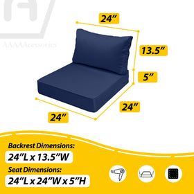 Navy blue AAAAAcessories cushions placed on a patio sofa.
