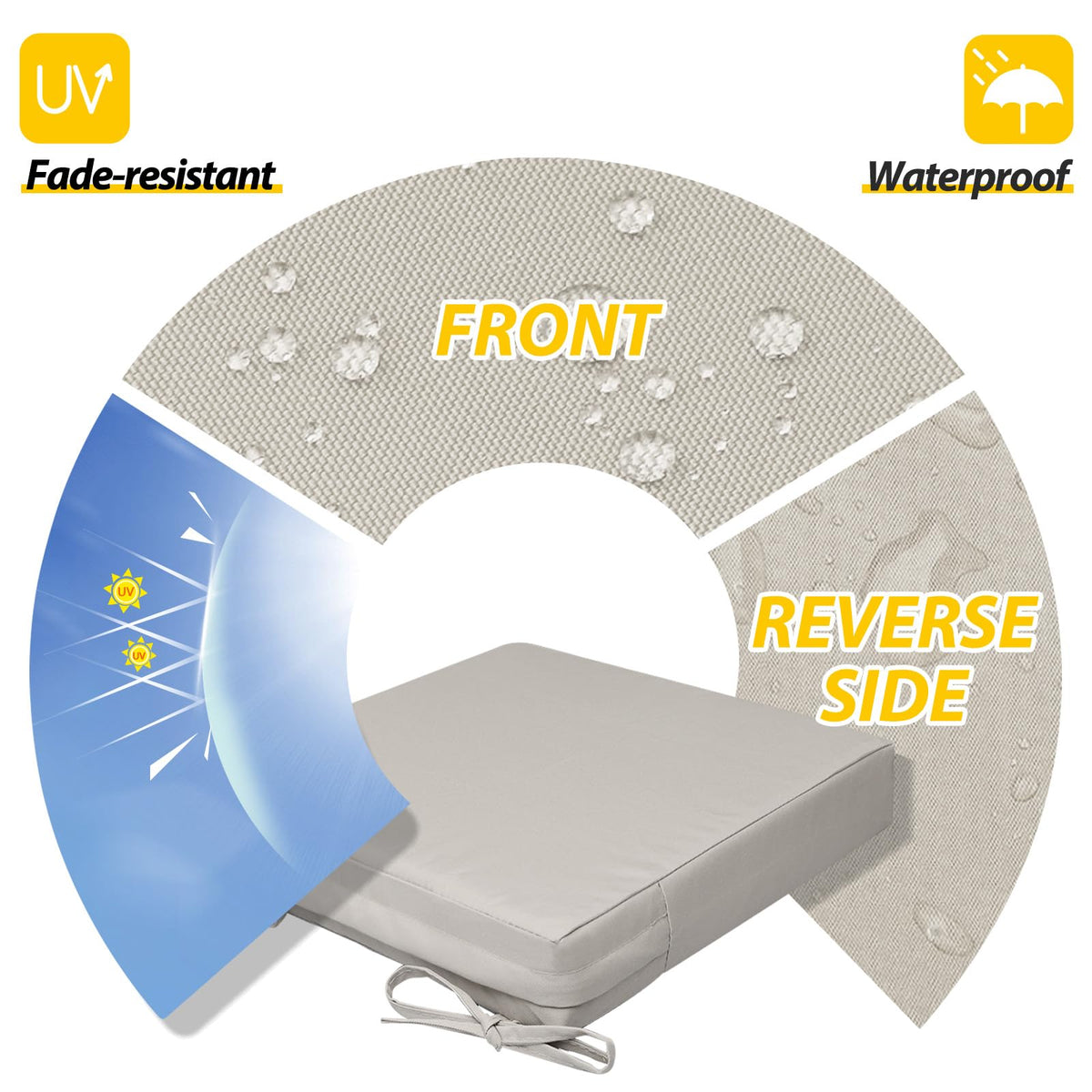 AA... outdoor seat cushion beige fabric close-up waterproof cover