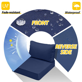 AAAAAcessories navy blue cushion on chair side view showing depth.